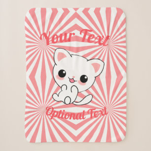 Playful Kawaii White Kitten Custom Sherpa Blanket