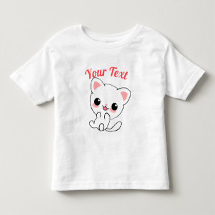 Playful Kawaii White Kitten Custom Toddler T-Shirt