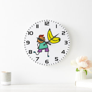 Playful Kid Holding Big Yellow Banana Large Clock