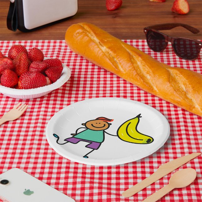 Playful Kid Holding Big Yellow Banana Paper Plate (Creator Uploaded)