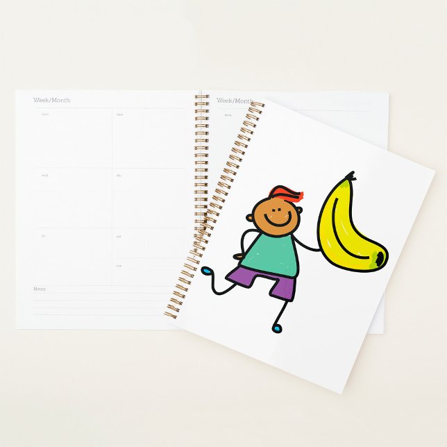 Playful Kid Holding Big Yellow Banana Planner (Creator Uploaded)