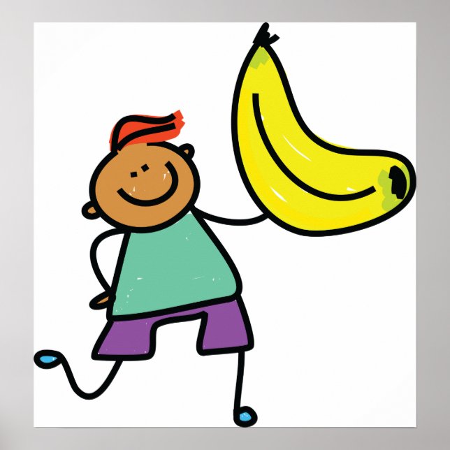 Playful Kid Holding Big Yellow Banana Poster (Front)