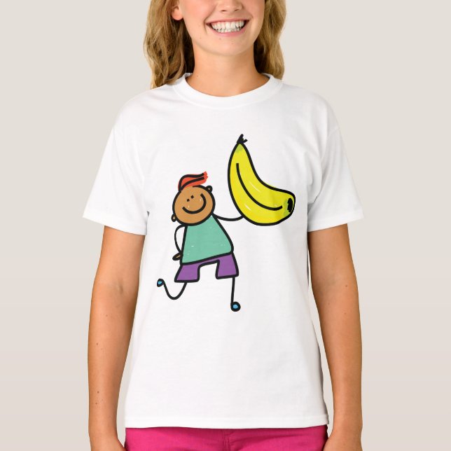 Playful Kid Holding Big Yellow Banana T-Shirt (Front)