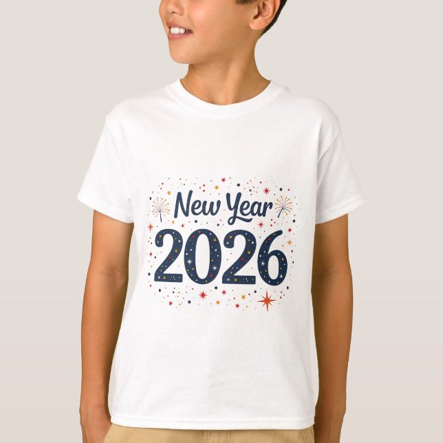 Playful kids New Year 2026 t shirt with stars  (Front)