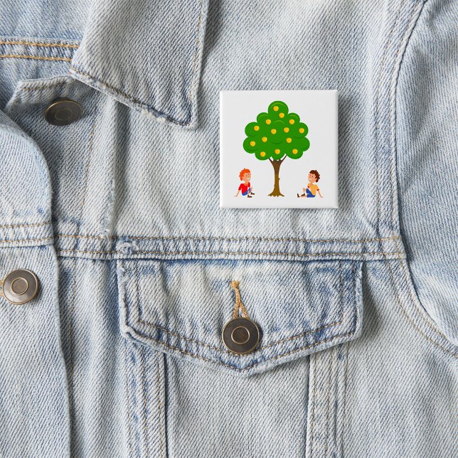 Playful Kids Sitting Under an Apple Tree 15 Cm Square Badge (Creator Uploaded)
