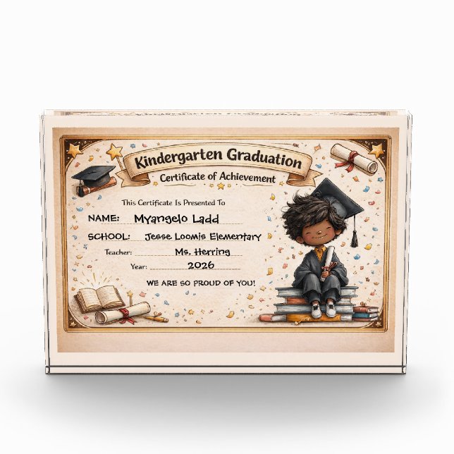Playful Kindergarten Graduation Certificate  Photo Block (Front)