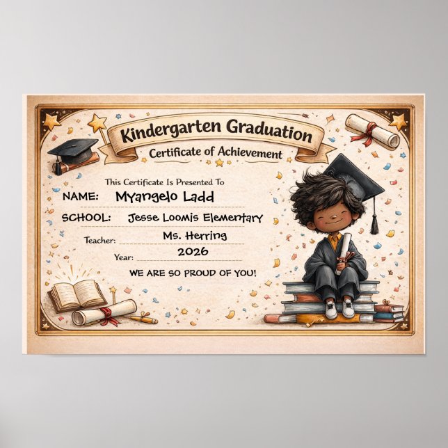 Playful Kindergarten Graduation Certificate  Poster (Front)