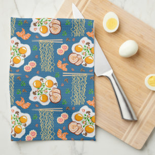 Playful Kitchen Towel with Noodles & Fried Eggs