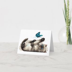 Playful Kitten and Butterfly Notecards