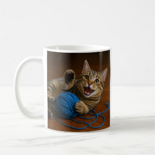 Playful Kitten Blue Yarn Coffee Mug