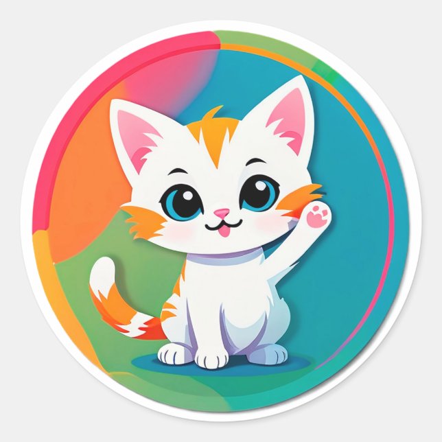 Playful Kitten Classic Round Sticker (Front)