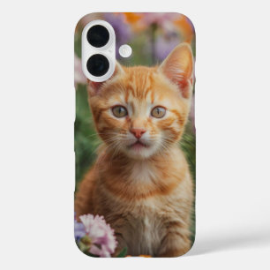 Playful Kitten in Flowers iPhone 16 Case