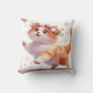 Playful Kitten with Daisy Flower Crown Cushion