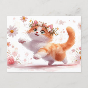 Playful Kitten with Daisy Flower Crown Postcard