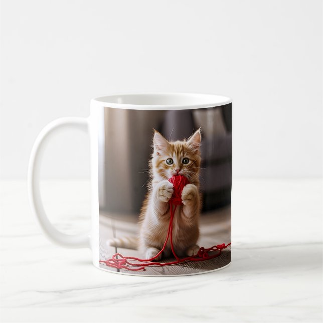 Playful Kitten Yarn Coffee Mug (Left)