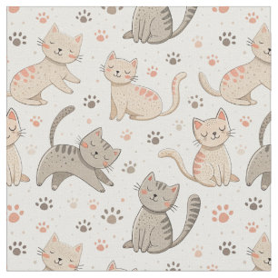Playful Kittens and Paw Prints - Kids Cat Pattern Fabric
