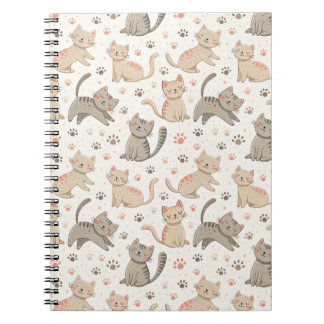 Playful Kittens and Paw Prints - Kids Cat Pattern Notebook