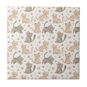Playful Kittens and Paw Prints - Kids Cat Pattern Tile