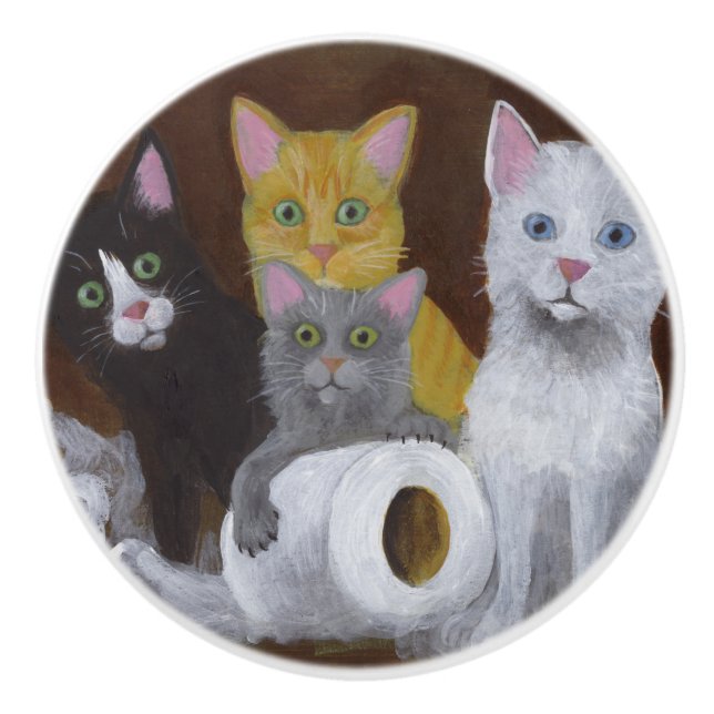 Playful Kittens Ceramic Knob (Front)