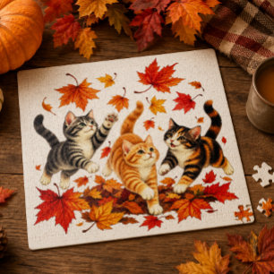 Playful Kittens Chasing Autumn Leaves Jigsaw Puzzle