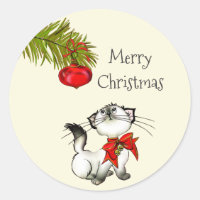 Playful Kitty Cat In A Red Christmas Bow