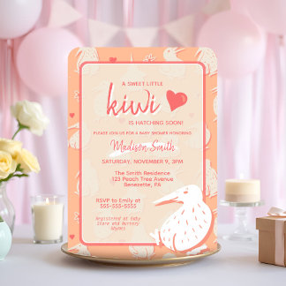 Playful Kiwi Bird Bare Bottom Peach Baby Shower Invitation