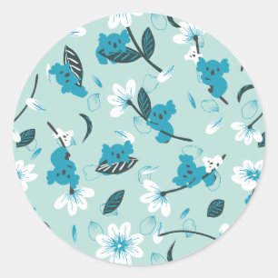 Playful Koala Pattern Cute Animal and Nature Art Classic Round Sticker