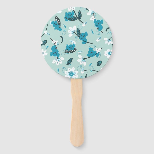 Playful Koala Pattern Cute Animal and Nature Art Hand Fan (Front)