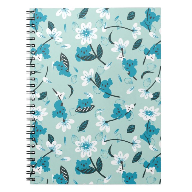 Playful Koala Pattern Cute Animal and Nature Art Notebook (Front)
