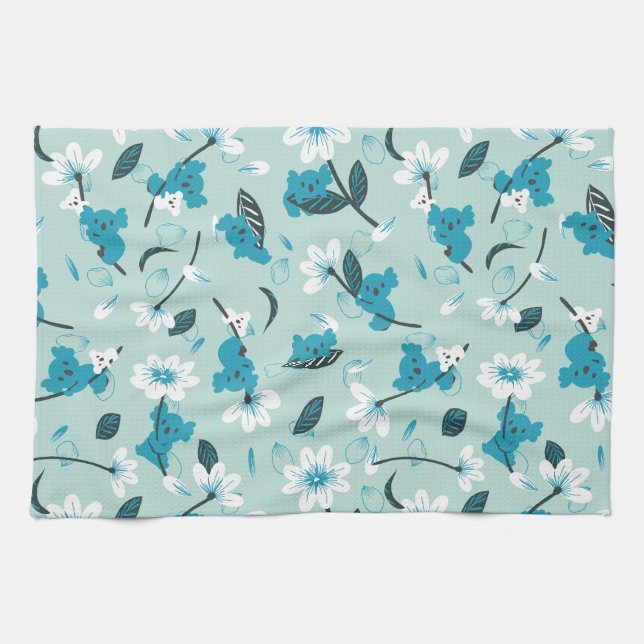 Playful Koala Pattern Cute Animal and Nature Art Tea Towel (Horizontal)