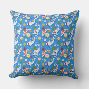 Playful Koi Fish Blue Pond Pattern Design Cushion