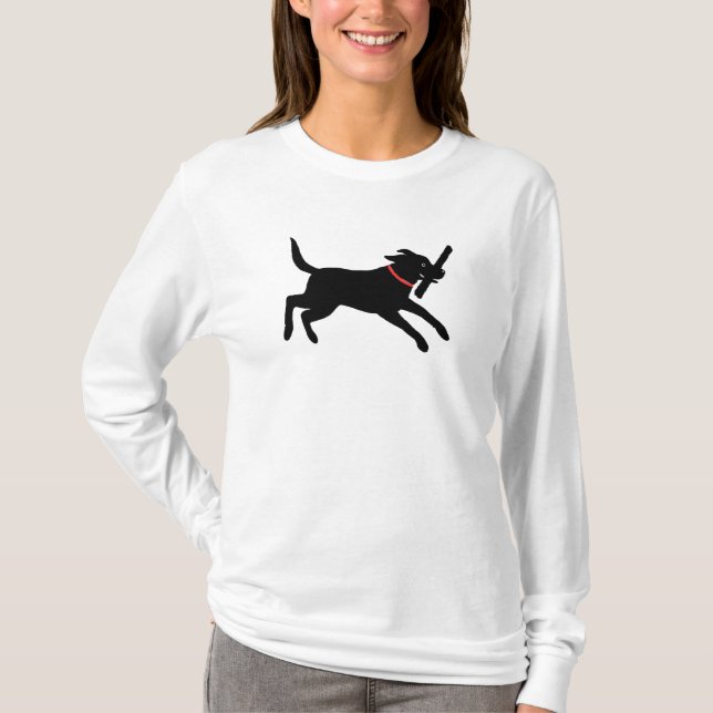 Playful Labrador Retriever Dog Black Lab Running T-Shirt (Front)