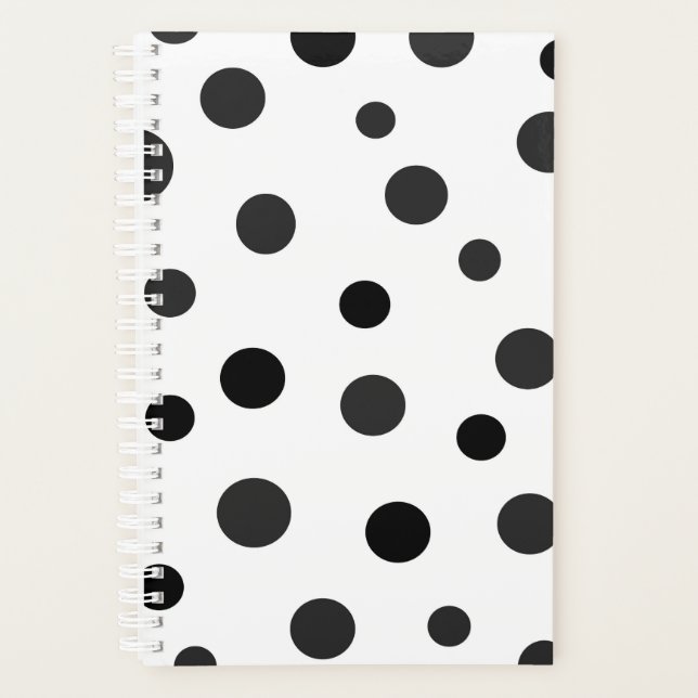 Playful Large Polka Dots Black on White Planner (Front)