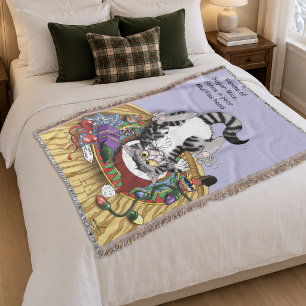 Playful Lavender Catnip Christmas Cat Funny Throw Blanket