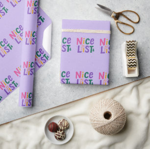 Playful Lavender 'Nice List' Christmas Typography Wrapping Paper
