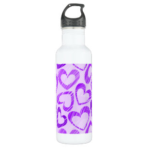 Playful Lavender Purple Cute Sketch Heart Pattern 710 Ml Water Bottle