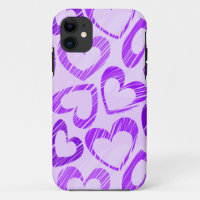 Playful Lavender Purple Cute Sketch Heart Pattern
