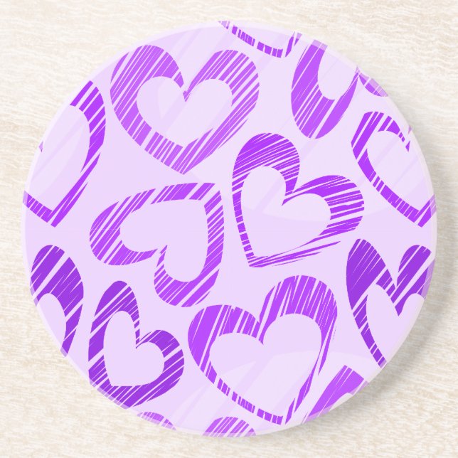 Playful Lavender Purple Cute Sketch Heart Pattern Coaster (Front)