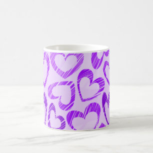Playful Lavender Purple Cute Sketch Heart Pattern Coffee Mug