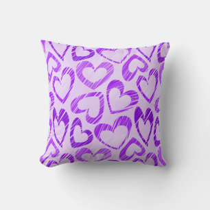 Playful Lavender Purple Cute Sketch Heart Pattern Cushion