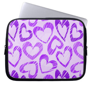 Playful Lavender Purple Cute Sketch Heart Pattern Laptop Sleeve