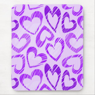 Playful Lavender Purple Cute Sketch Heart Pattern Mouse Mat