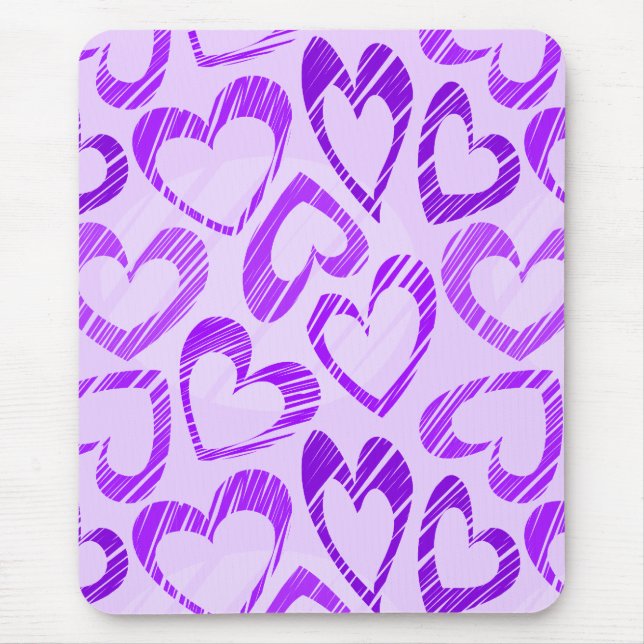 Playful Lavender Purple Cute Sketch Heart Pattern Mouse Mat (Front)