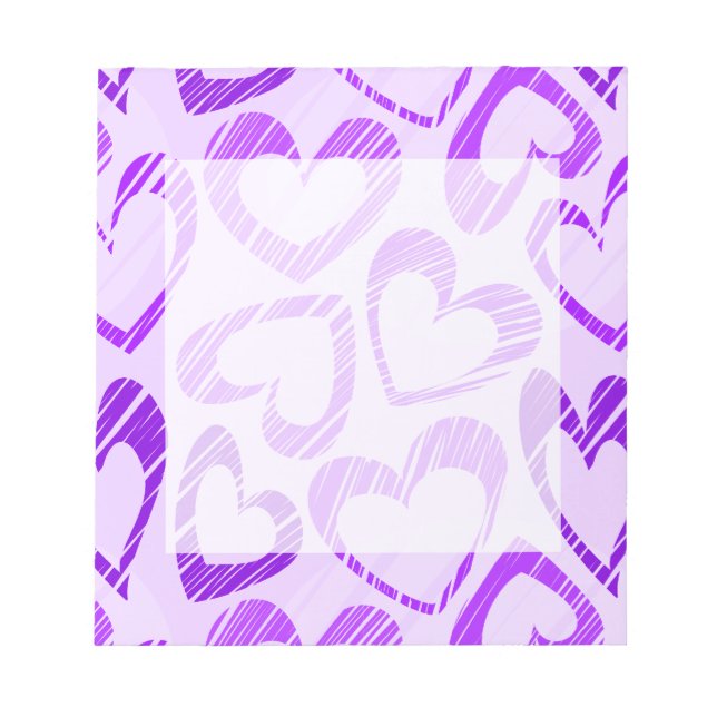 Playful Lavender Purple Cute Sketch Heart Pattern Notepad (Front)