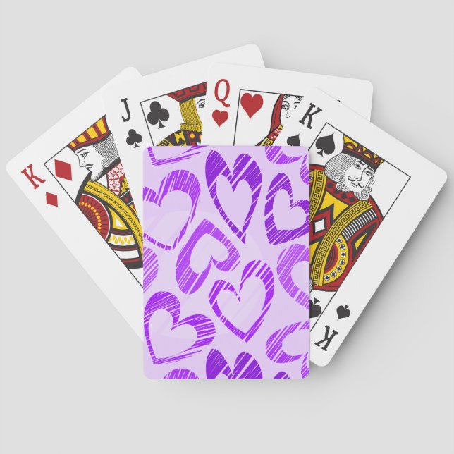 Playful Lavender Purple Cute Sketch Heart Pattern Playing Cards (Back)