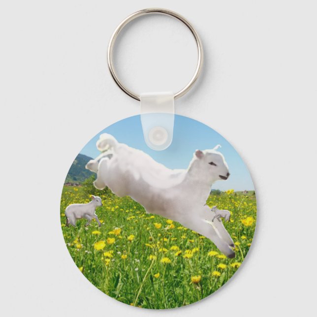 Playful Leaping Lambs Easter   Key Ring (Front)