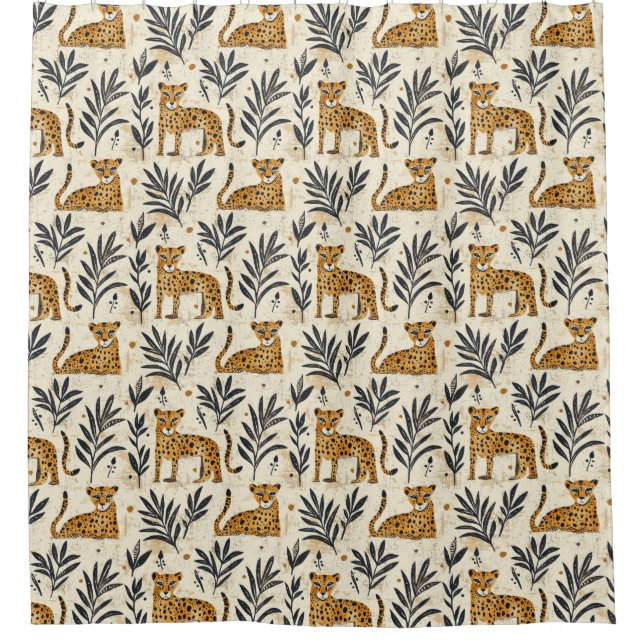Playful Leopard Jungle Pattern Shower Curtain (Front)