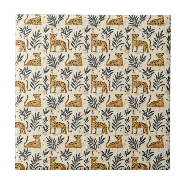 Playful Leopard Jungle Pattern Tile (Front)