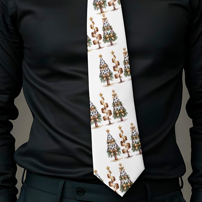 Playful leopard pattern Christmas green gold tie (Playful leopard pattern Christmas green gold tie)