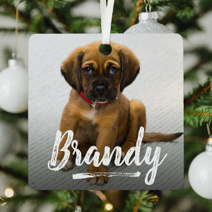 Playful Lettering Pet Photo Christmas Metal Tree Decoration